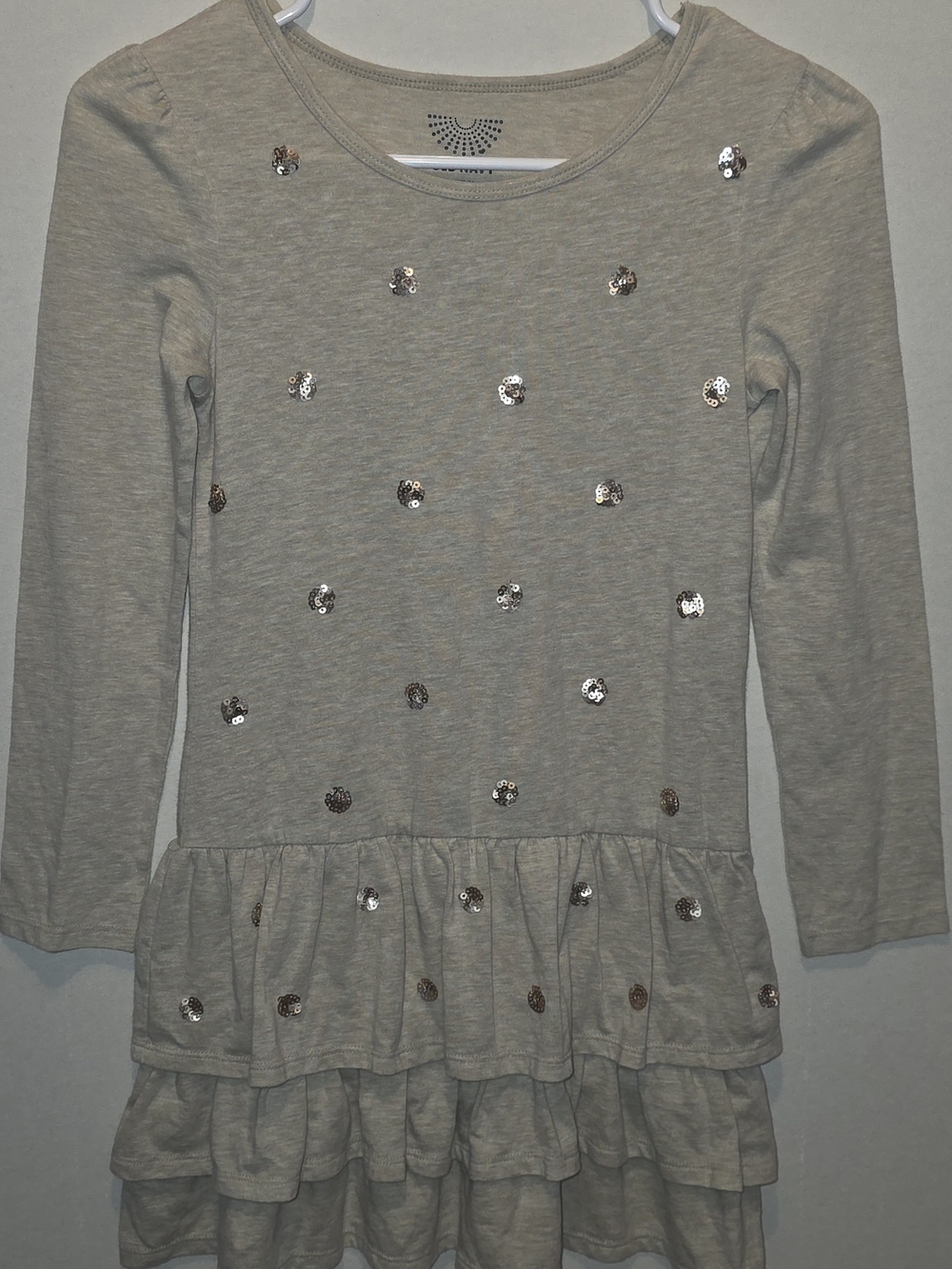 Old Navy Light Gray Long-Sleeve Sequin Tiered Ruffle Top